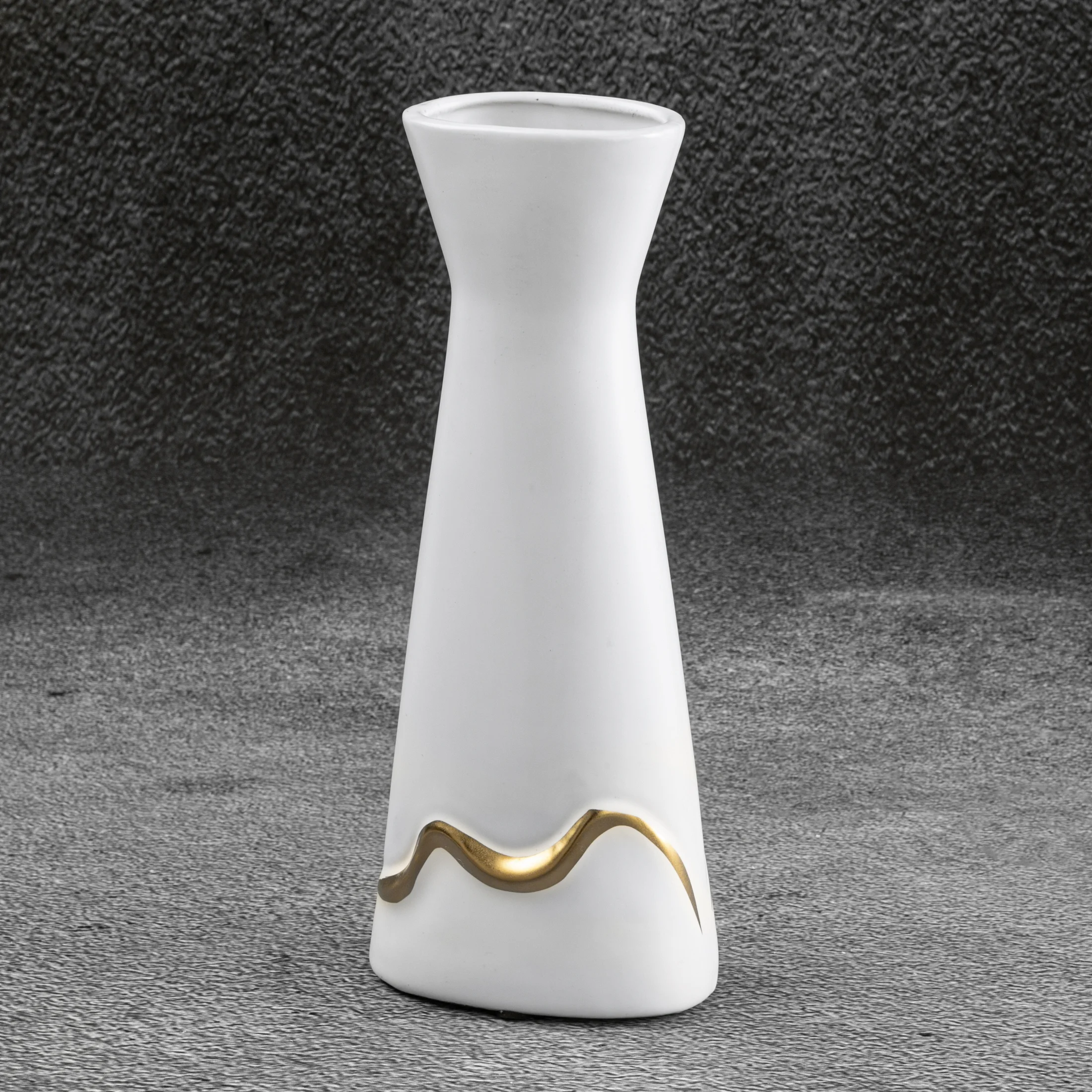 EBRU BIAŁY WAZON CERAMICZNY ZE ZŁOTYM AKCENTEM 10x6x25 cm EUROFIRANY