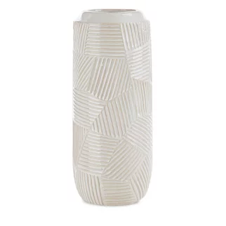 Wazon ceramiczny kremowy dekoracyjny z wytłaczanym wzorem średnica 12x30 cm ROMINA Eurofirany