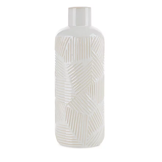 Wazon ceramiczny kremowy dekoracyjny z wytłaczanym wzorem średnica 12x33 cm ROMINA Eurofirany