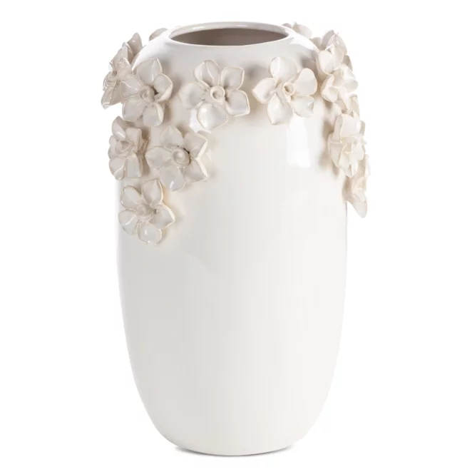 Wazon ceramiczny kremowy zdobiony kwiatami 3D 19x30 cm DIANA Eurofirany