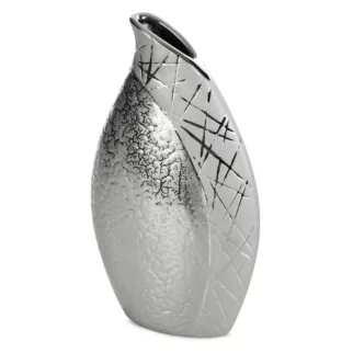 Wazon ceramiczny srebrny łączący strukturalną powierzchnie z lśniącym wzorem 15x8x26 cm ALIRA Eurofirany