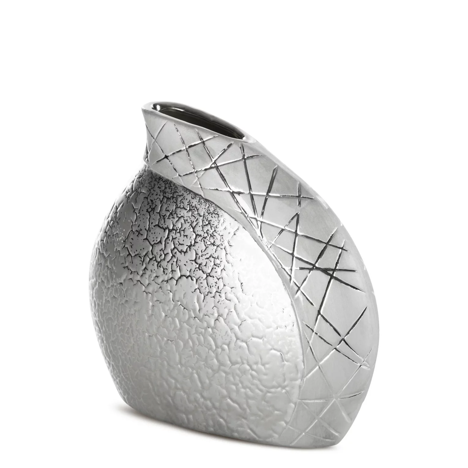 Wazon ceramiczny srebrny  łączący strukturalną powierzchnie z lśniącym wzorem 20x8x19 cm ALIRA Eurofirany