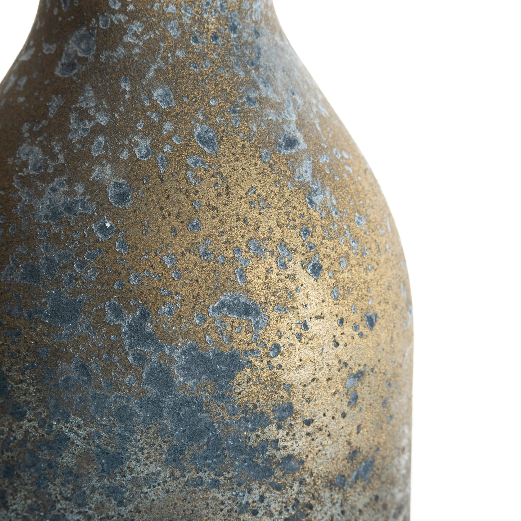 Wazon ceramiczny szaro-złoty dekoracyjny w formie ozdobnej butelki 14x14x50 cm Eurofirany