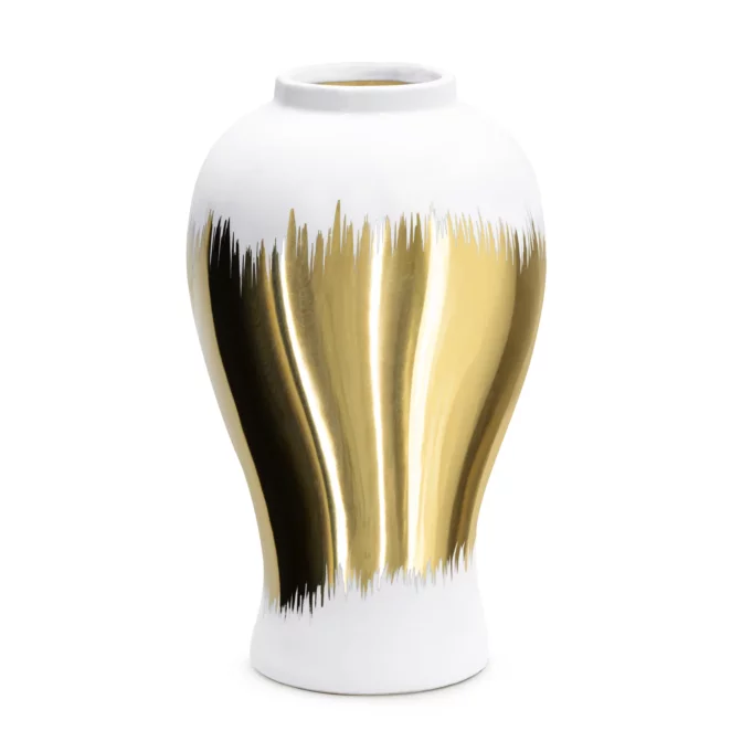 Wazon ceramiczny biało-złoty z motywem cieniowania średnica 17x26 cm Eurofirany