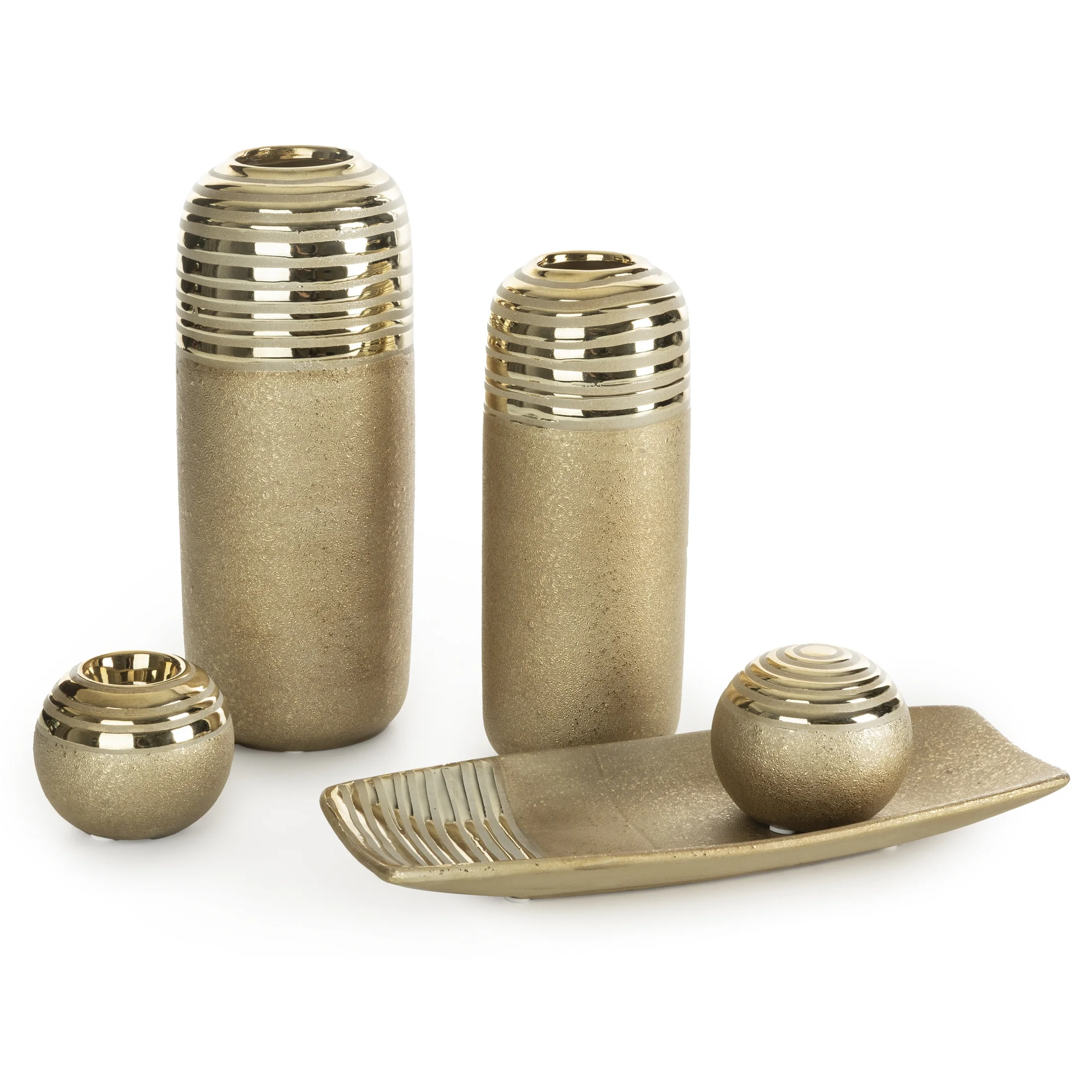 Wazon ceramiczny złoty dekoracyjny łączący matową powierzchnie z błyszczącym wzorem średnica 12x30 cm Eurofirany