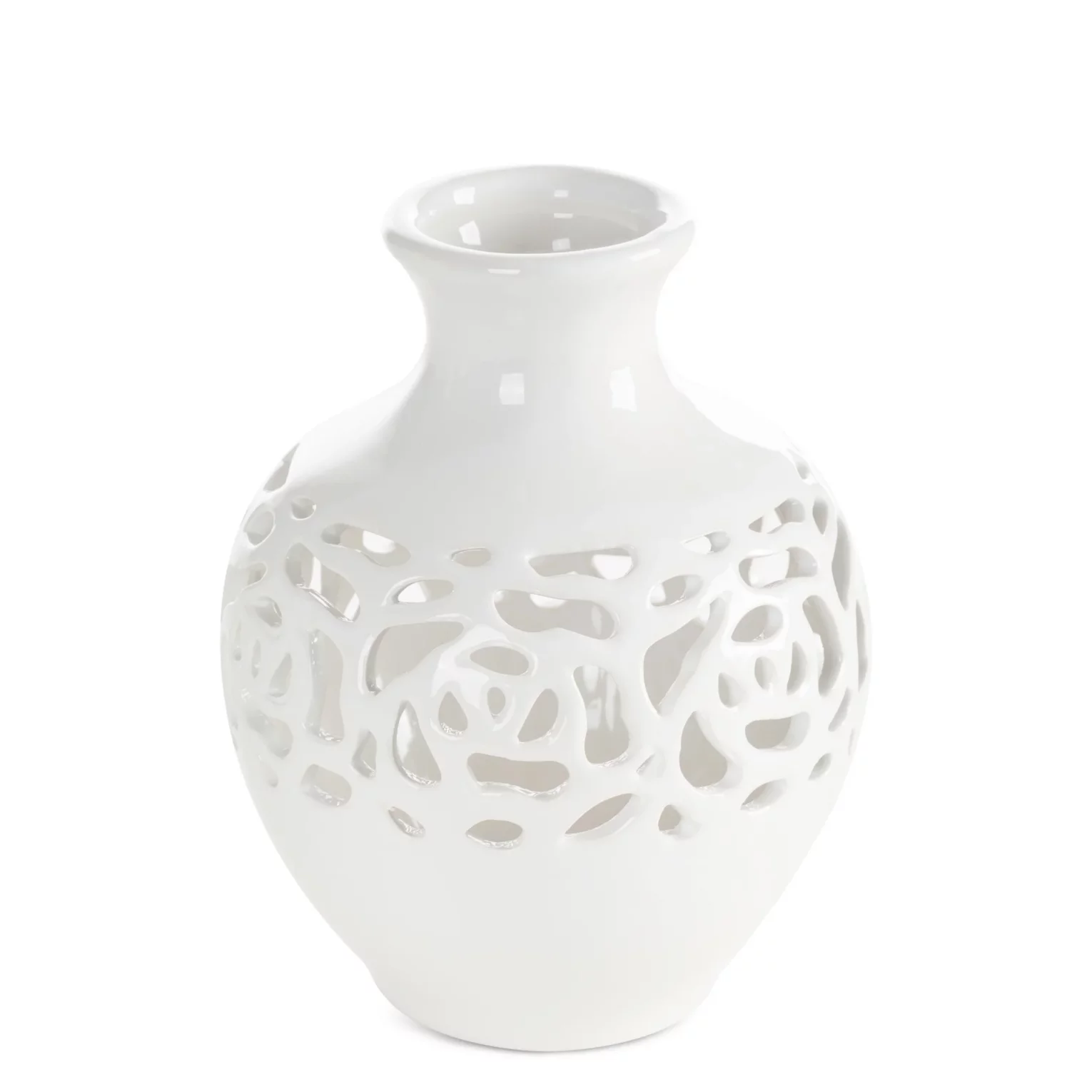 Wazon dekoracyjny kremowy wykończony ażurowym wzorem 14x18 cm CELIA Eurofirany