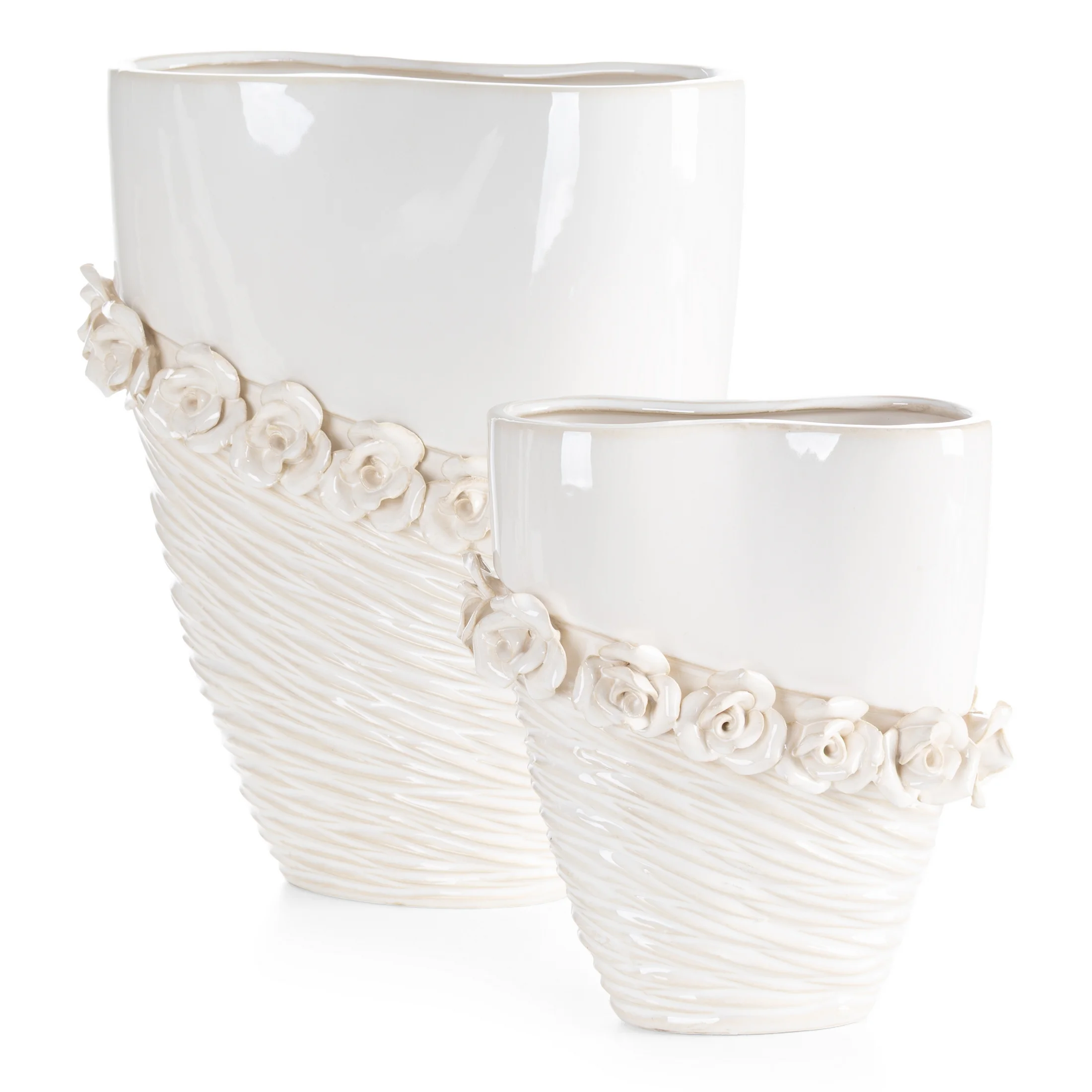 Wazon dekoracyjny kremowy zdobiony kwiatami 3D 27x13x32 cm ELIANA Eurofirany