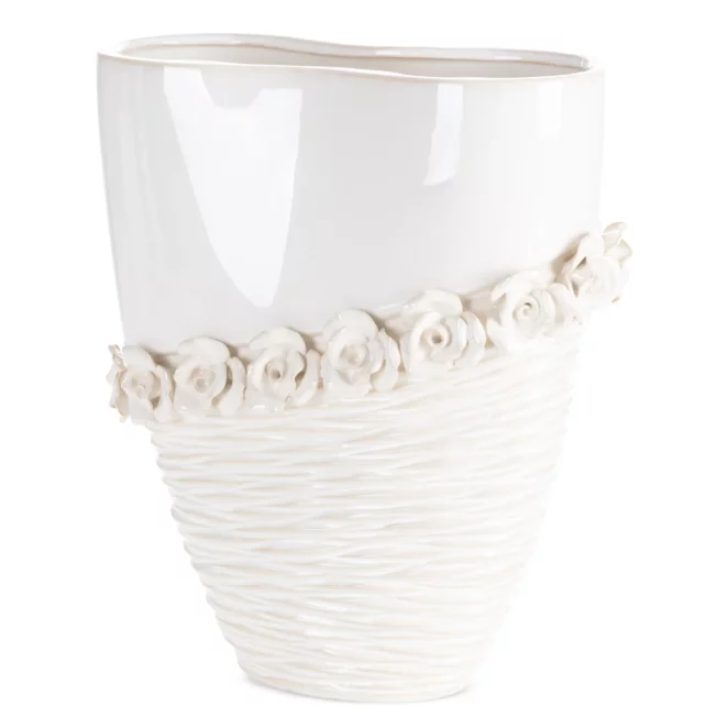 Wazon dekoracyjny kremowy zdobiony kwiatami 3D 27x13x32 cm ELIANA Eurofirany