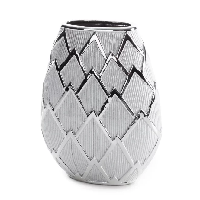 Wazon srebrny dekoracyjny  z lśniącym geometrycznym wzorem 25x11x34 cm SAELA  Eurofirany
