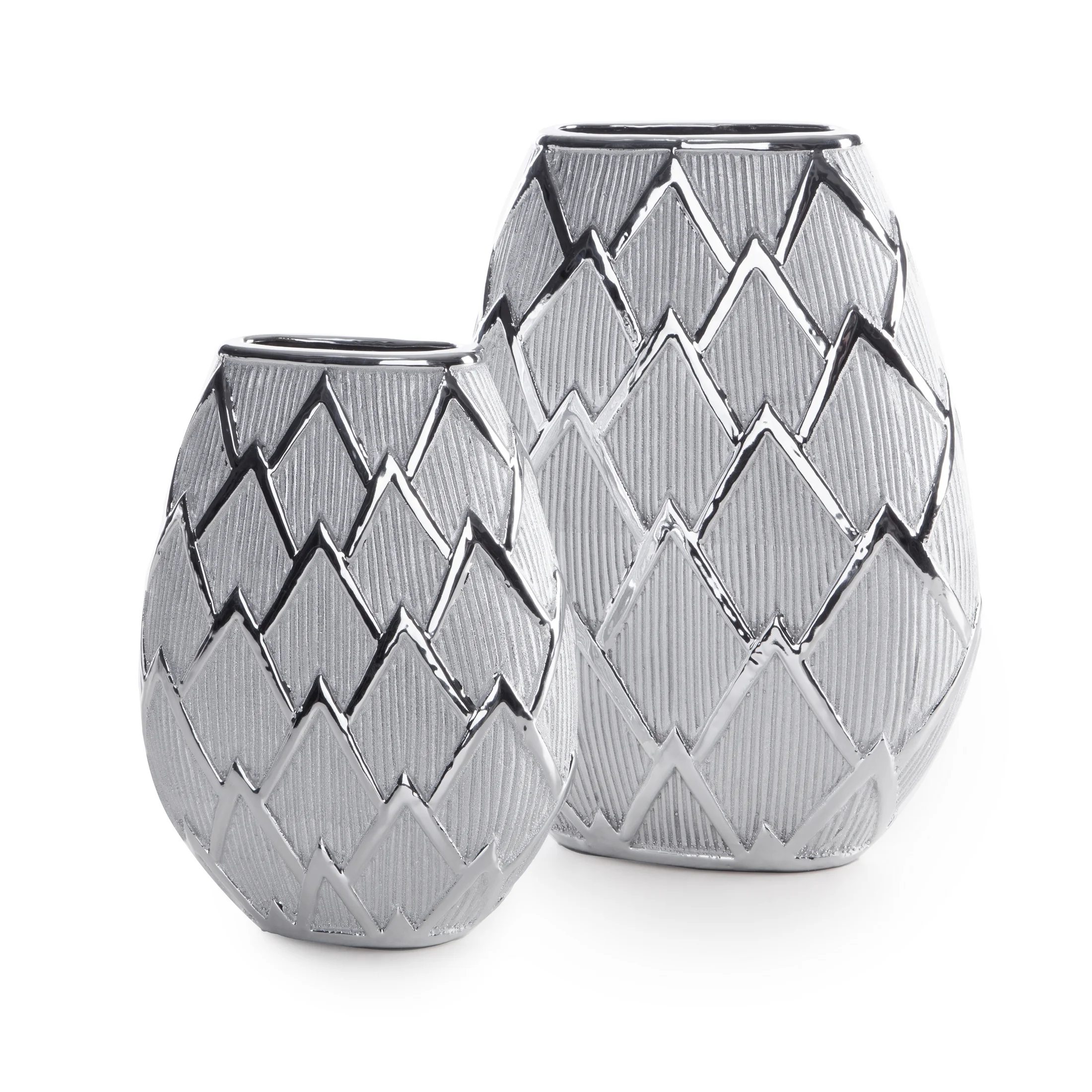 Wazon srebrny dekoracyjny z lśniącym geometrycznym wzorem 25x11x34 cm SAELA Eurofirany