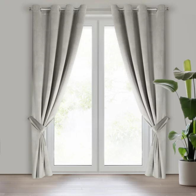 Zasłona popielata z tkaniny welwetowej, troczek w zestwie 140x270 cm przelotka ANTARA Eurofirany