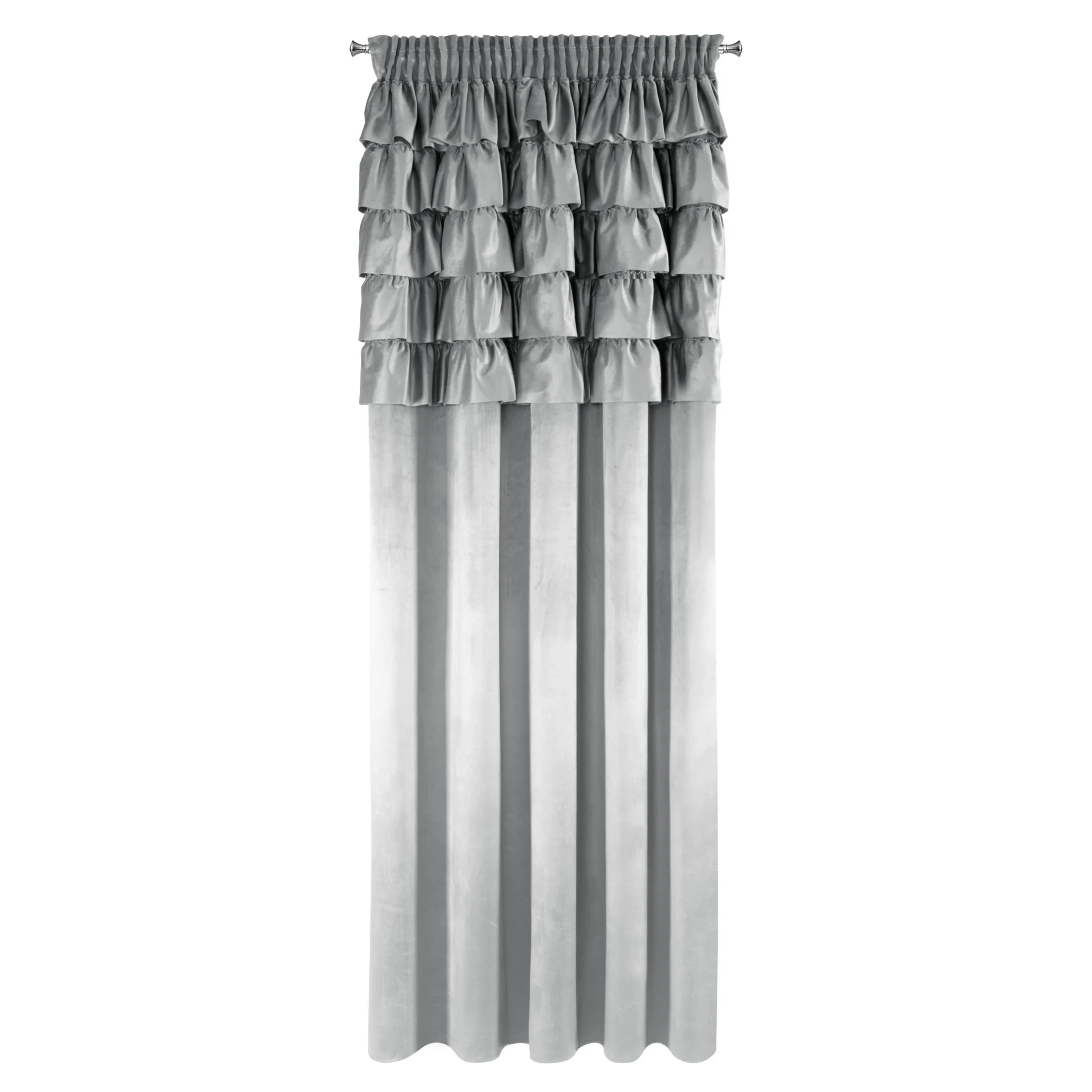 Zasłona srebrna zdobiona falbanami z welwetu 140x270 cm taśma AURA Eurofirany