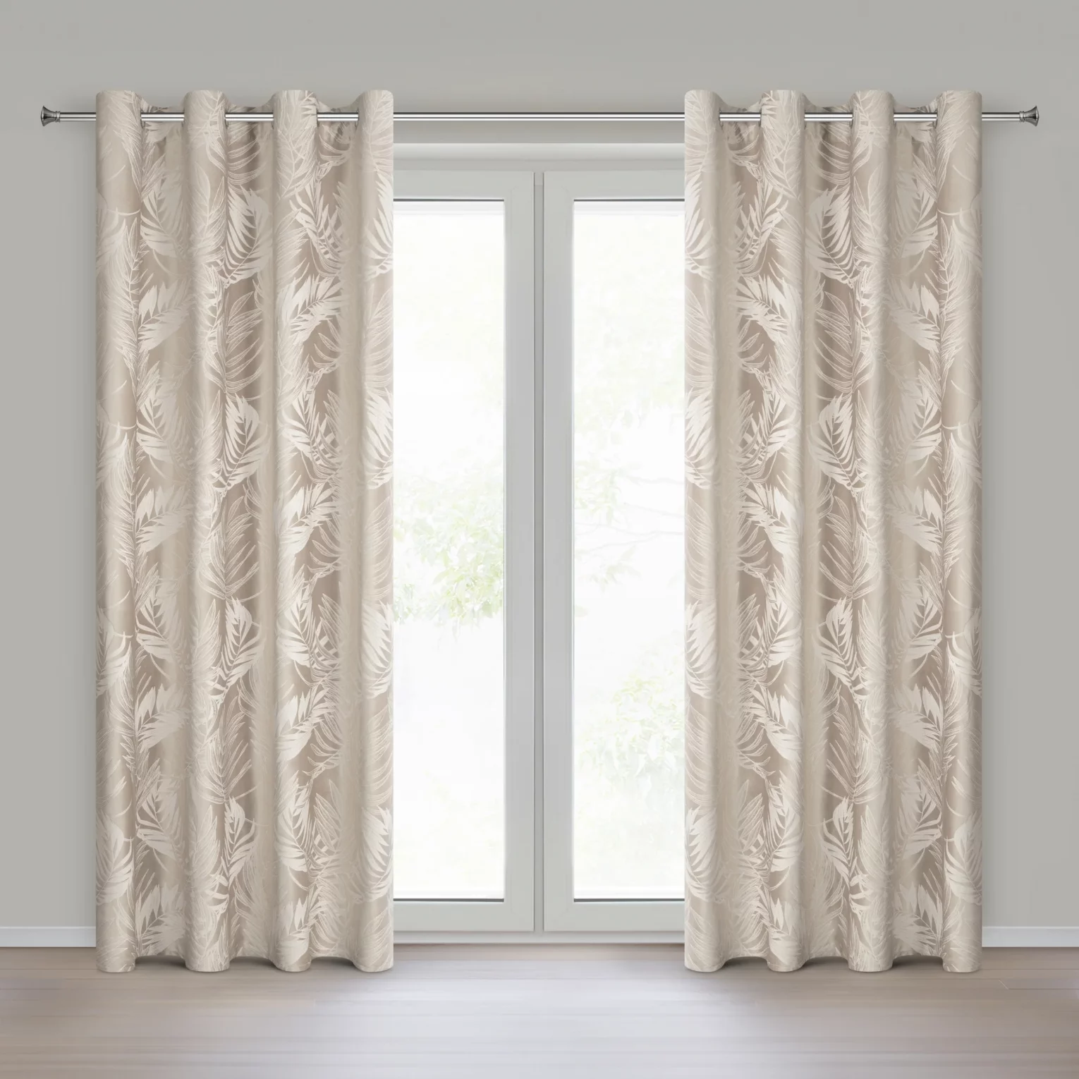 Zasłona beżowa welwetowa zdobiona motywem palmowych liści 140x250 cm przelotka - VERA Eurofirany