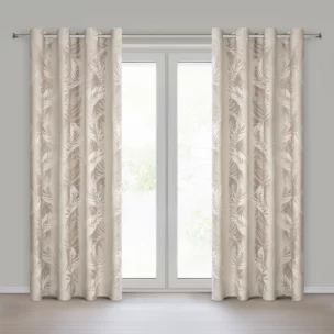 Zasłona beżowa welwetowa zdobiona motywem palmowych liści 140x250 cm przelotka - VERA Eurofirany