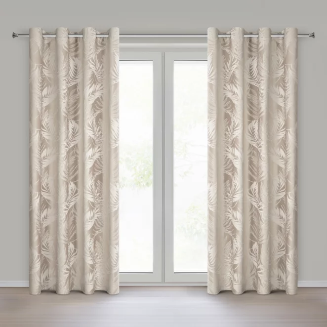 Zasłona beżowa welwetowa zdobiona motywem palmowych liści 140x250 cm przelotka - VERA Eurofirany