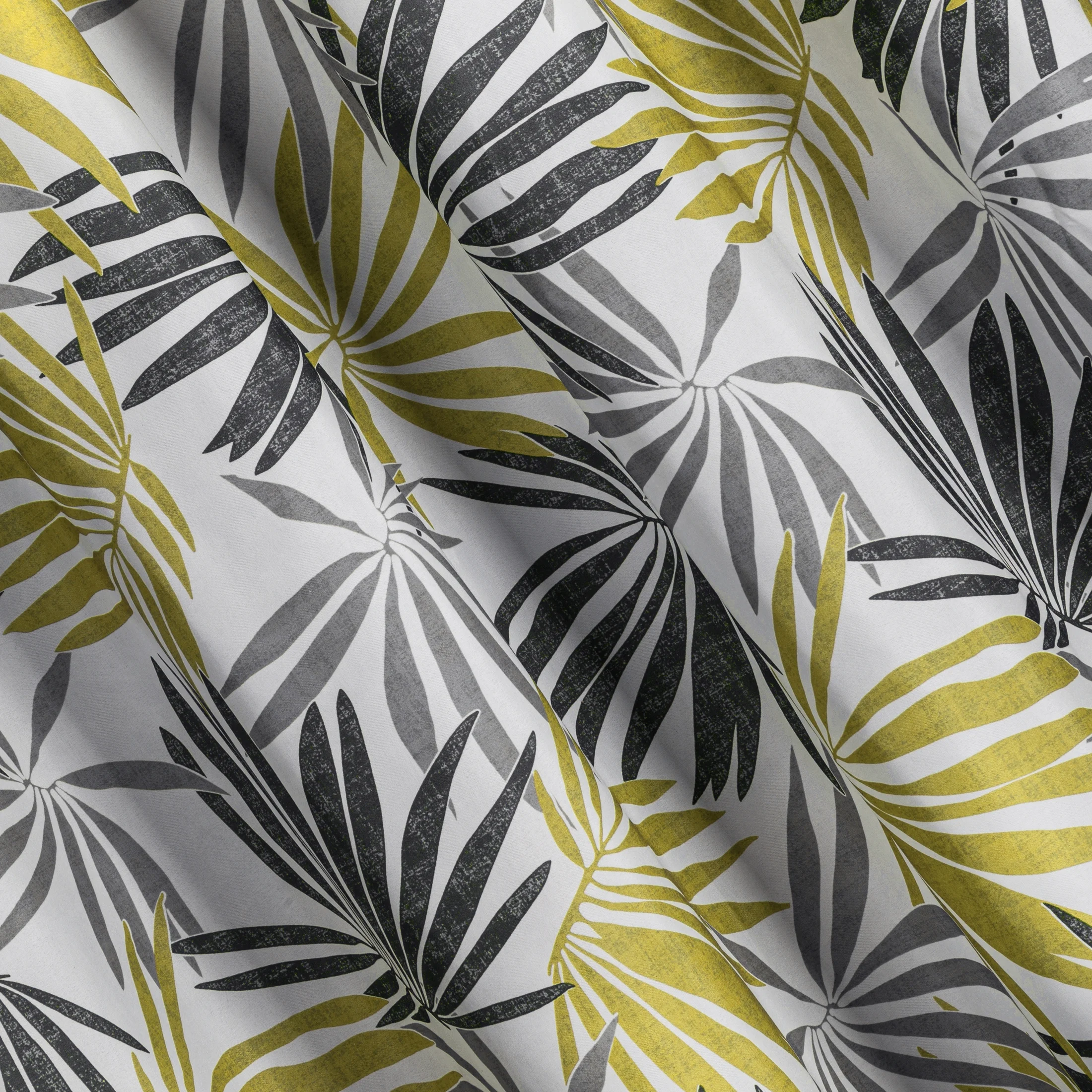 Zasłona biało, musztardowa we wzór liści 140x270 taśma ELINA Design 91