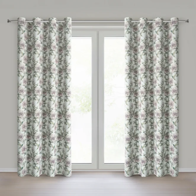 Zasłona biało, zielona welwetowa z motywem kwiatów 140x250 cm przelotka - BEVERLY Eurofirany