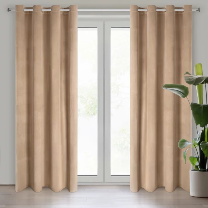 Zasłona ciemnobeżowa z tkaniny welwetowej 140x250 cm przelotka ROSA Design 91 Eurofirany