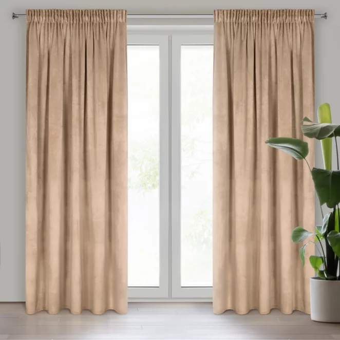 Zasłona ciemnobeżowa z tkaniny welwetowej 140x270 cm taśma ROSA Design 91 Eurofirany