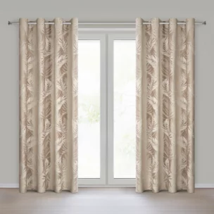 Zasłona ciemnobeżowa z welwetowej tkaniny z motywem roślinnym 140x250 cm - VERA Eurofirany