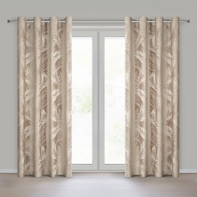 Zasłona ciemnobeżowa z welwetowej tkaniny z motywem roślinnym 140x250 cm - VERA Eurofirany