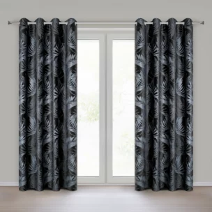 Zasłona czarna z welwetowej tkaniny z motywem roślinnym 140x250 cm - VERA Eurofirany