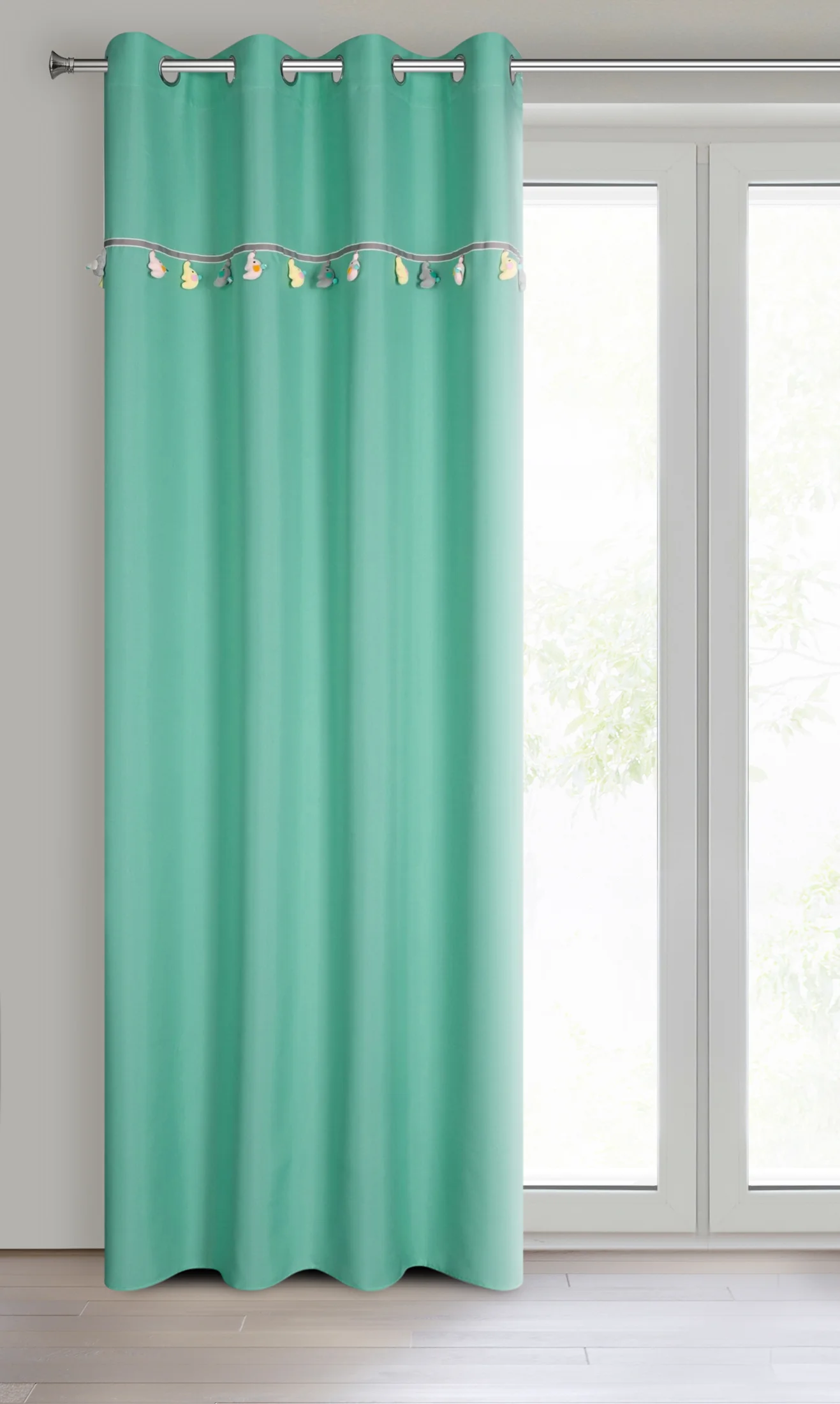Zasłona miętowa z aplikacją w słoniki z welwetowej tkaniny 140x250 cm przelotka KIDS Eurofirany