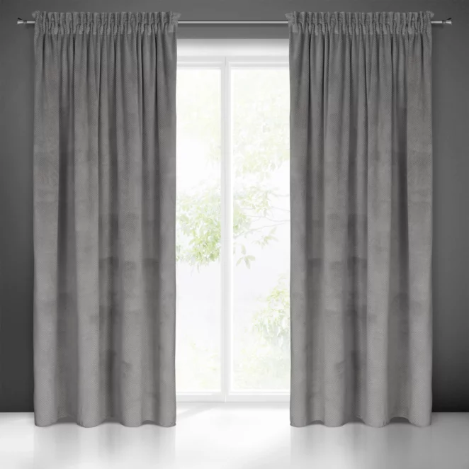 Zasłona szara z wytłaczanego welwetu 140x300 taśma ELIZA Eurofirany