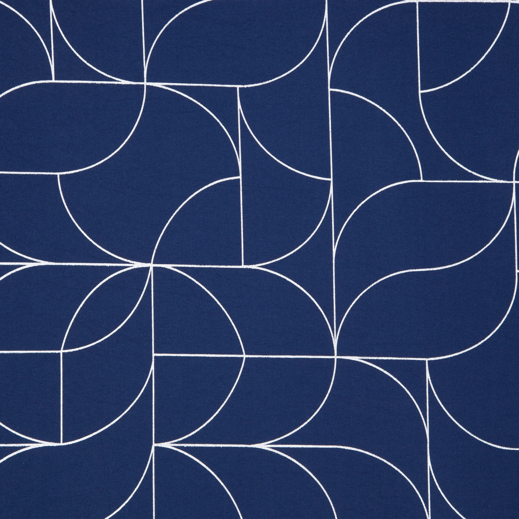 Zasłona granatowo, srebrna zdobiona nadrukiem geometrycznym z tkaniny typu oxford 140x250 cm przelotka EVI Eurofirany