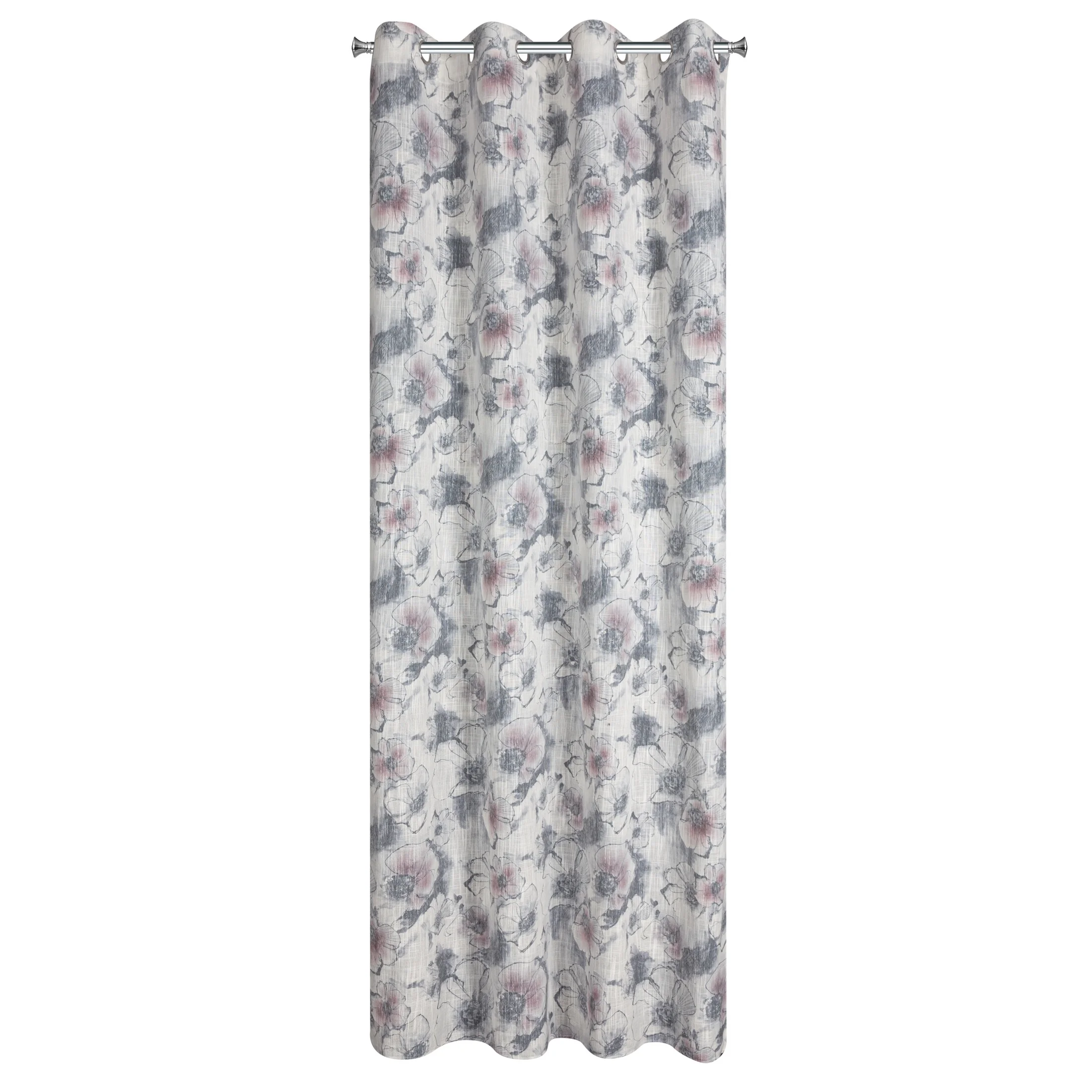 Zasłona naturalno, szara w stylu eko w piękny wzór kwiatów 140x260 cm przelotka FRIDA Eurofirany