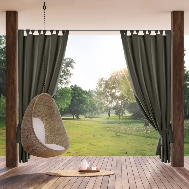 Zasłona grafitowa z wodoodpornej tkaniny idealna do ogrodu i na taras 155x260 cm szelki/rzep GARDEN Eurofirany