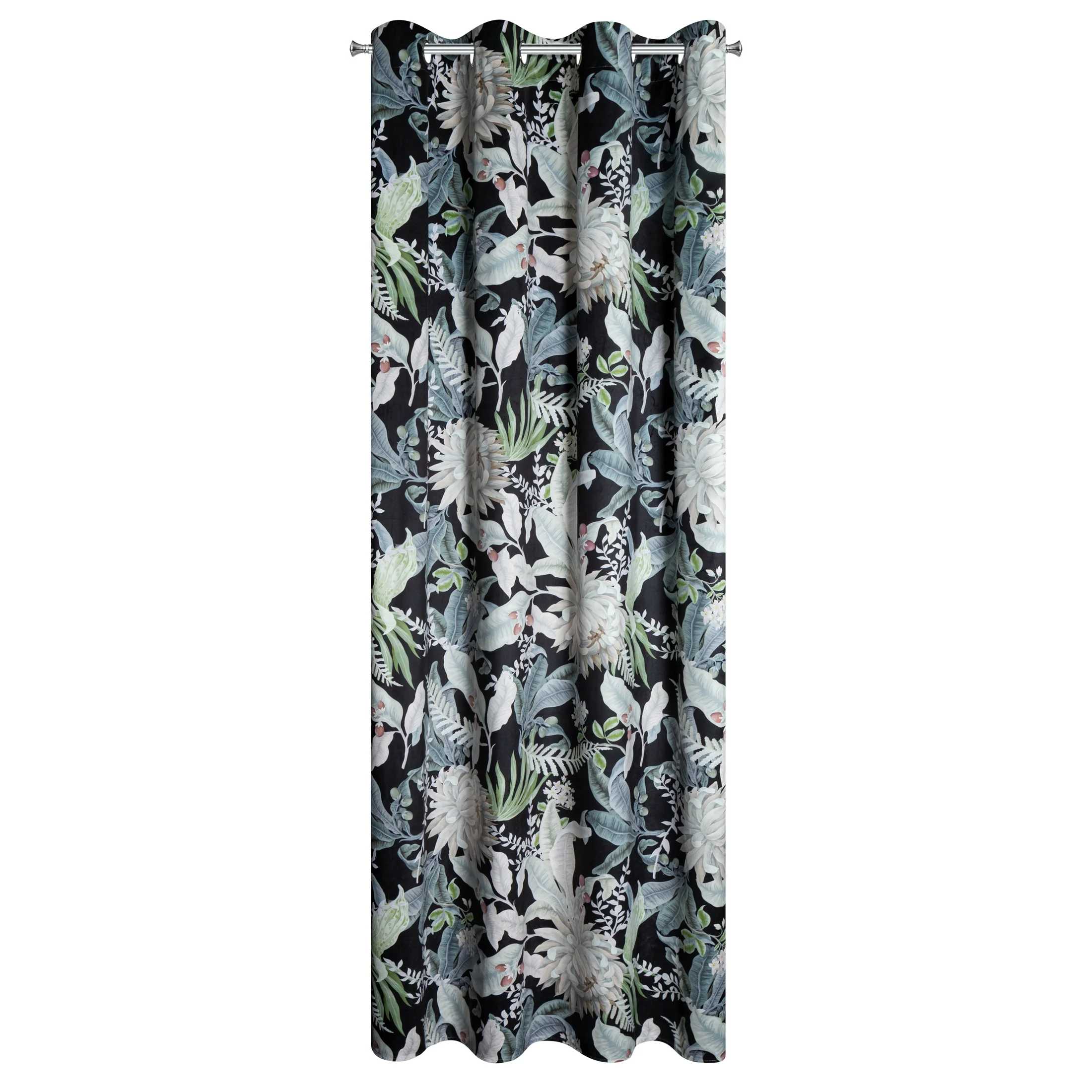 Zasłona czarno, srebrna z motywem botanicznym z welwetu 140x270 cm przelotka SALLY Eurofirany