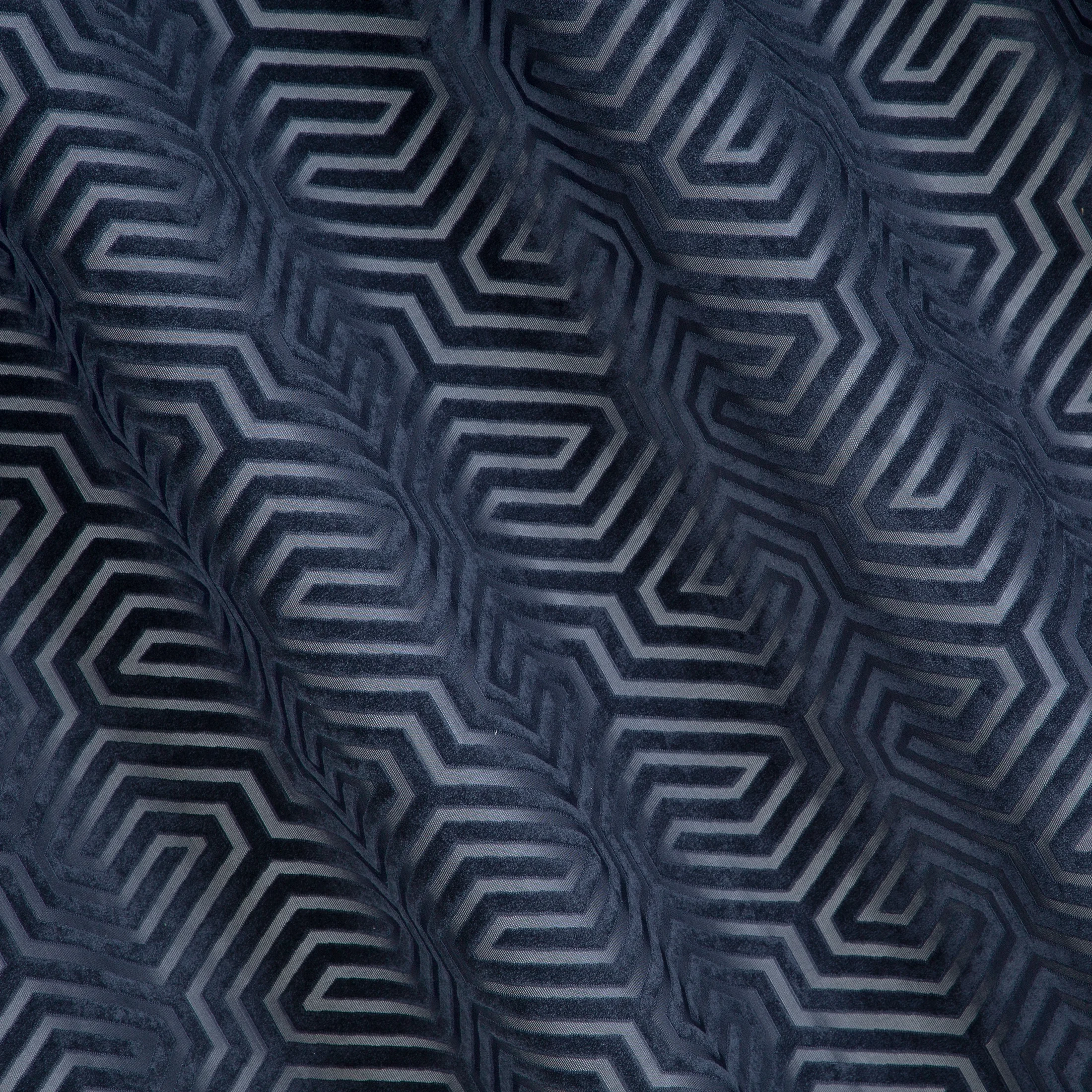 Zasłona granatowa we wzór geometryczny z tkaniny welwetowej 140x250 przelotka INGA Eurofirany
