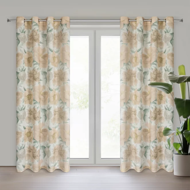 Zasłona naturalno, jasnopomarańczowa z dodatkiem lnu w stylu eko 140x250 cm przelotka KARLA Eurofirany