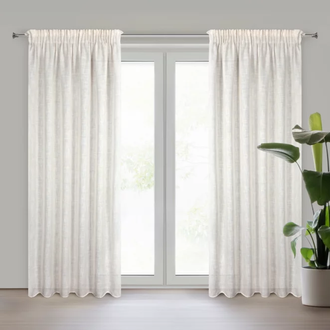 Zasłona naturalna w stylu boho z dodatkiem lnu i efektem deszczyku 140x270 cm taśma KARLI Eurofirany