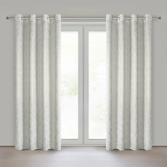 Zasłona kremowo, szampańska zdobiona nadrukiem nakrapianym 140x250 cm przelotka - RONYA - Eurofirany