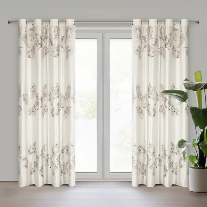 Zasłona kremowo, złota z błyszczącym nadrukiem z welwetu 140x250 cm przelotka IDALIA Eurofirany