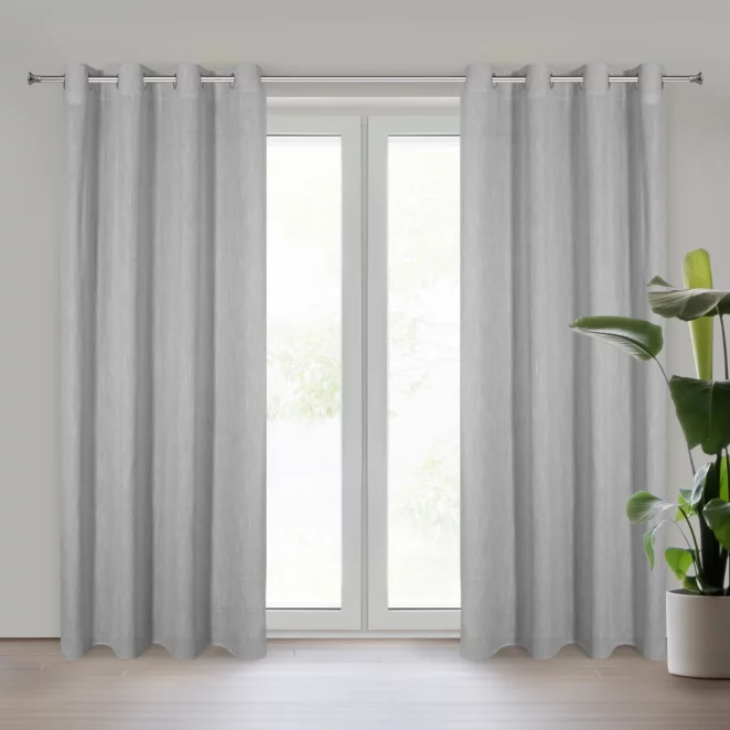 Zasłona srebrna z dodatkiem lnu w stylu eko 140x250 cm przelotka LETIKA Eurofirany
