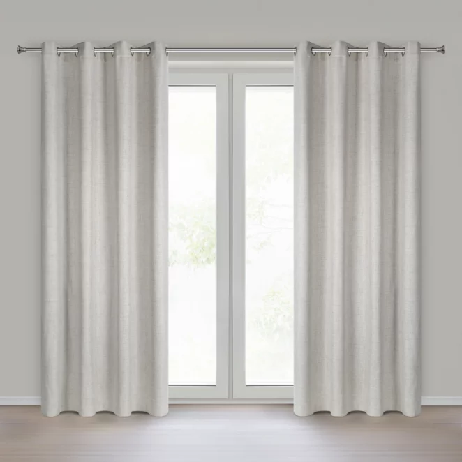 Zasłona o naturalnym splocie z efektem melanżu beżowa 140x250 cm przelotki - JULA2 Eurofirany