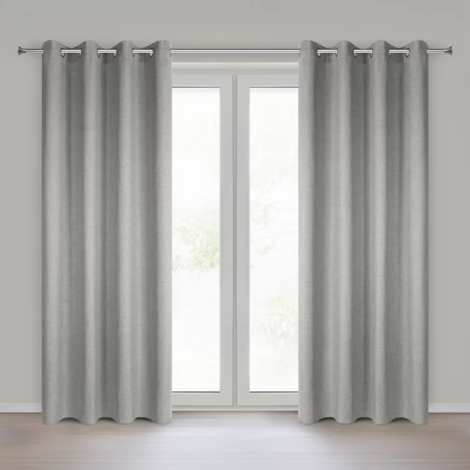 Zasłona o naturalnym splocie z efektem melanżu ciemnobeżowa 140x250 cm przelotki - JULA2 Eurofirany
