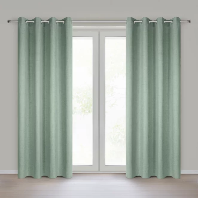 Zasłona o naturalnym splocie z efektem melanżu jasnozielona 140x250 cm przelotki - JULA2 Eurofirany