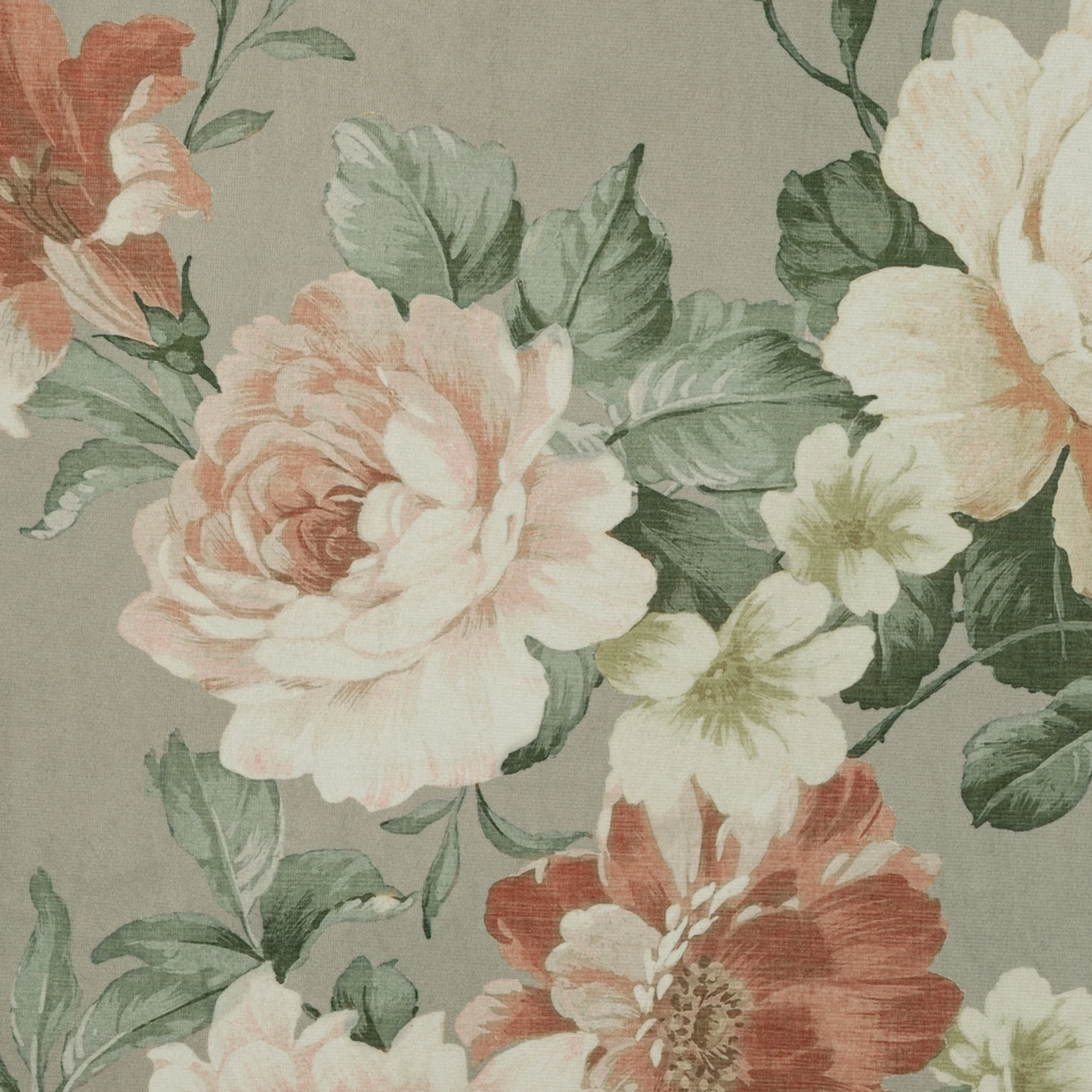 Zasłona oliwkowo kremowa z welwetu zdobiona motywem kwiatów 140x250 cm przelotki - FIORE Eurofirany