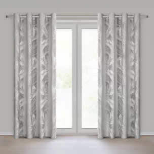 Zasłona srebrna welwetowa zdobiona motywem palmowych liści 140x250 cm przelotka - VERA Eurofirany