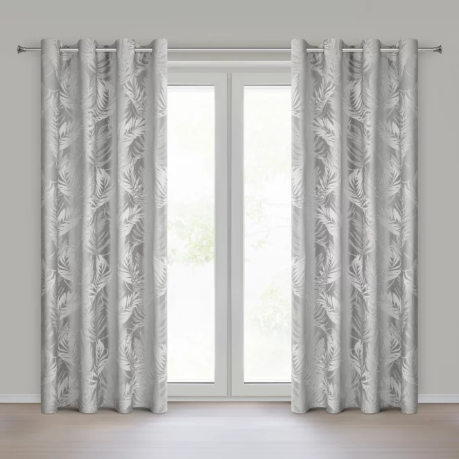 Zasłona srebrna welwetowa zdobiona motywem palmowych liści 140x250 cm przelotka - VERA Eurofirany