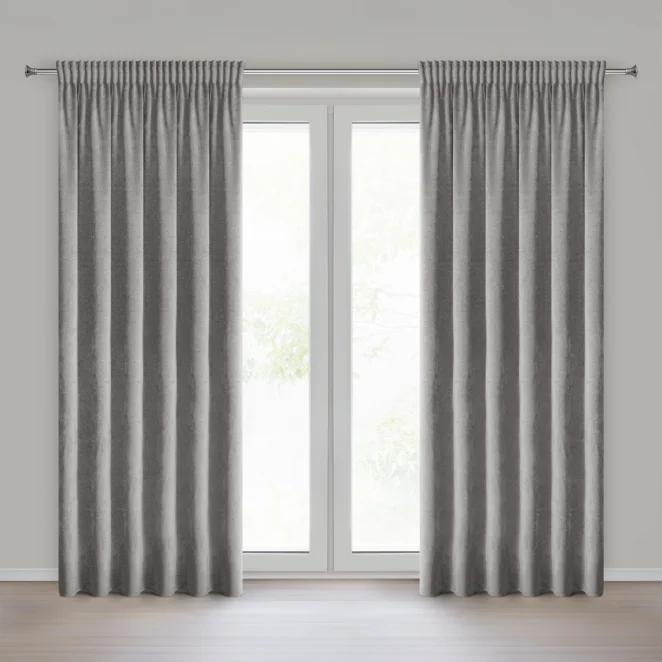 Zasłona srebrna z żakardowym wzorem jodełki 140x270 cm taśma - BLAKE Eurofirany