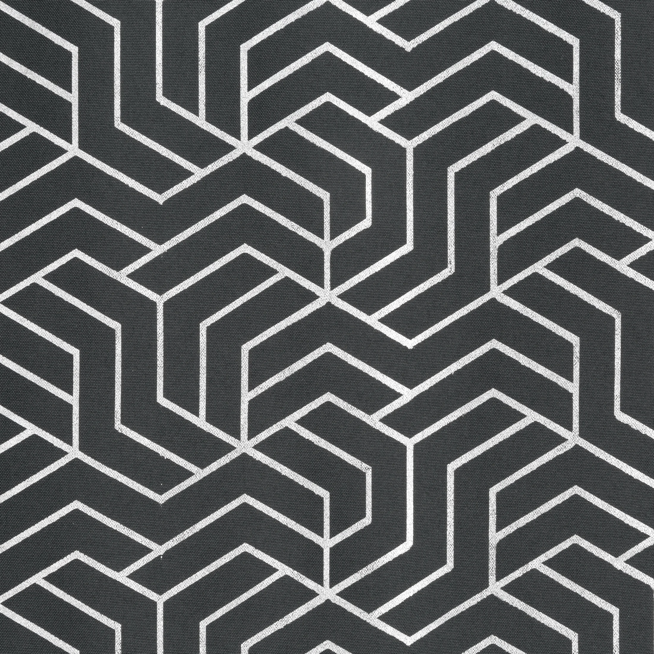 Zasłona stalowo, srebrzysta zdobiona nadrukiem geometrycznym 140x250 cm przelotka SEMI Eurofirany