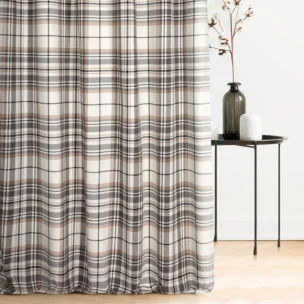 Zasłona szyta na taśmie 5 cm naturalno grafitowa z tkaniny w kratę
