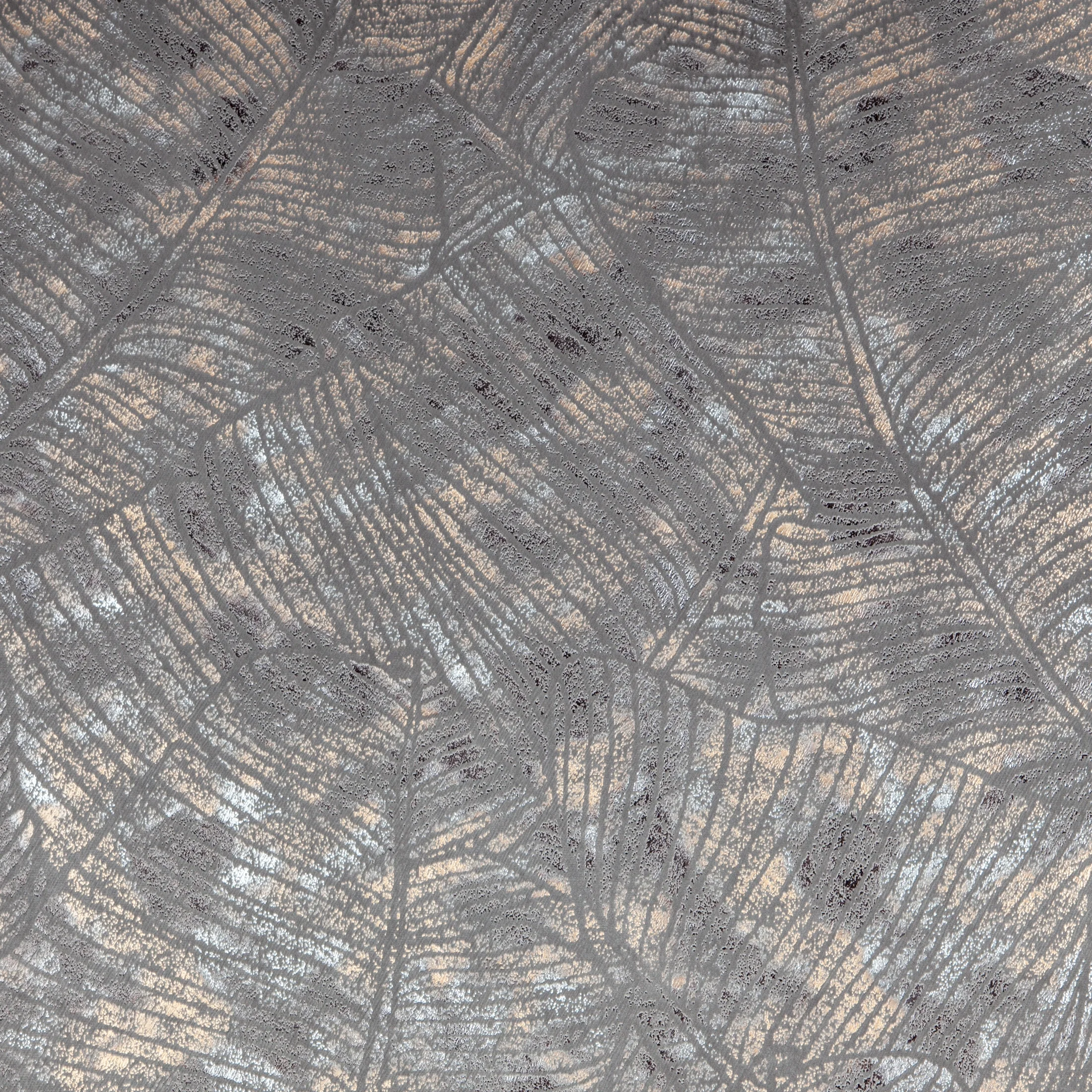 Zasłona stalowo, szampańska z błyszczącym wzorem liści bananowca z miękkiego welwetu 135x270 cm taśma TULIA Eurofirany