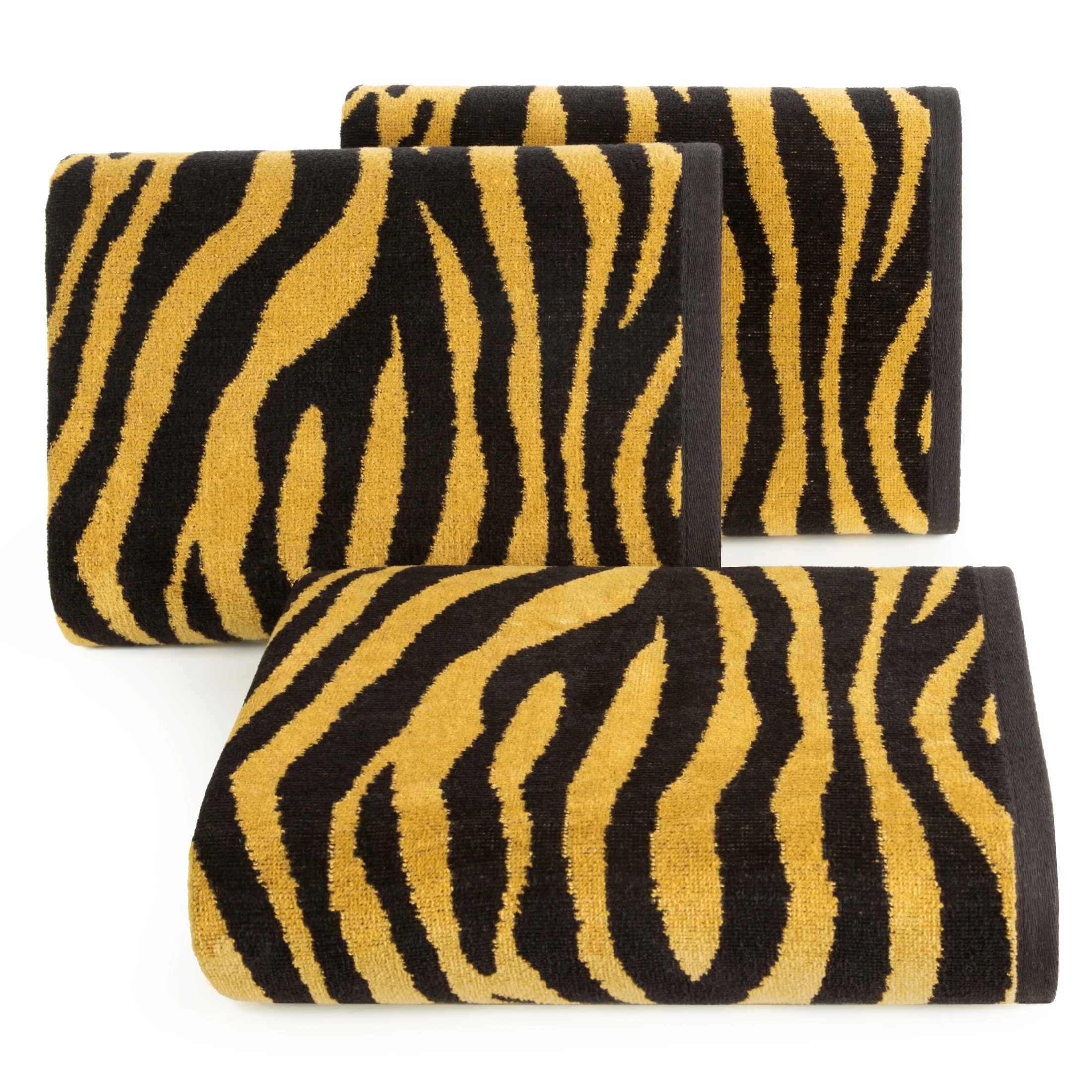 Ręcznik kąpielowy 50x90 cm bawełniany kolor czarny,miodowy z wzorem pasków zebry 500 g/m2 ZEBRA Eurofirany