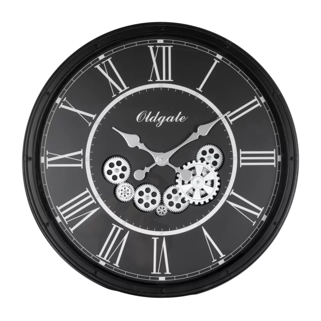 Zegar ścienny biało-czarny w stylu retro z ruchomymi kołami zębatymi średnica 72x8 cm Eurofirany
